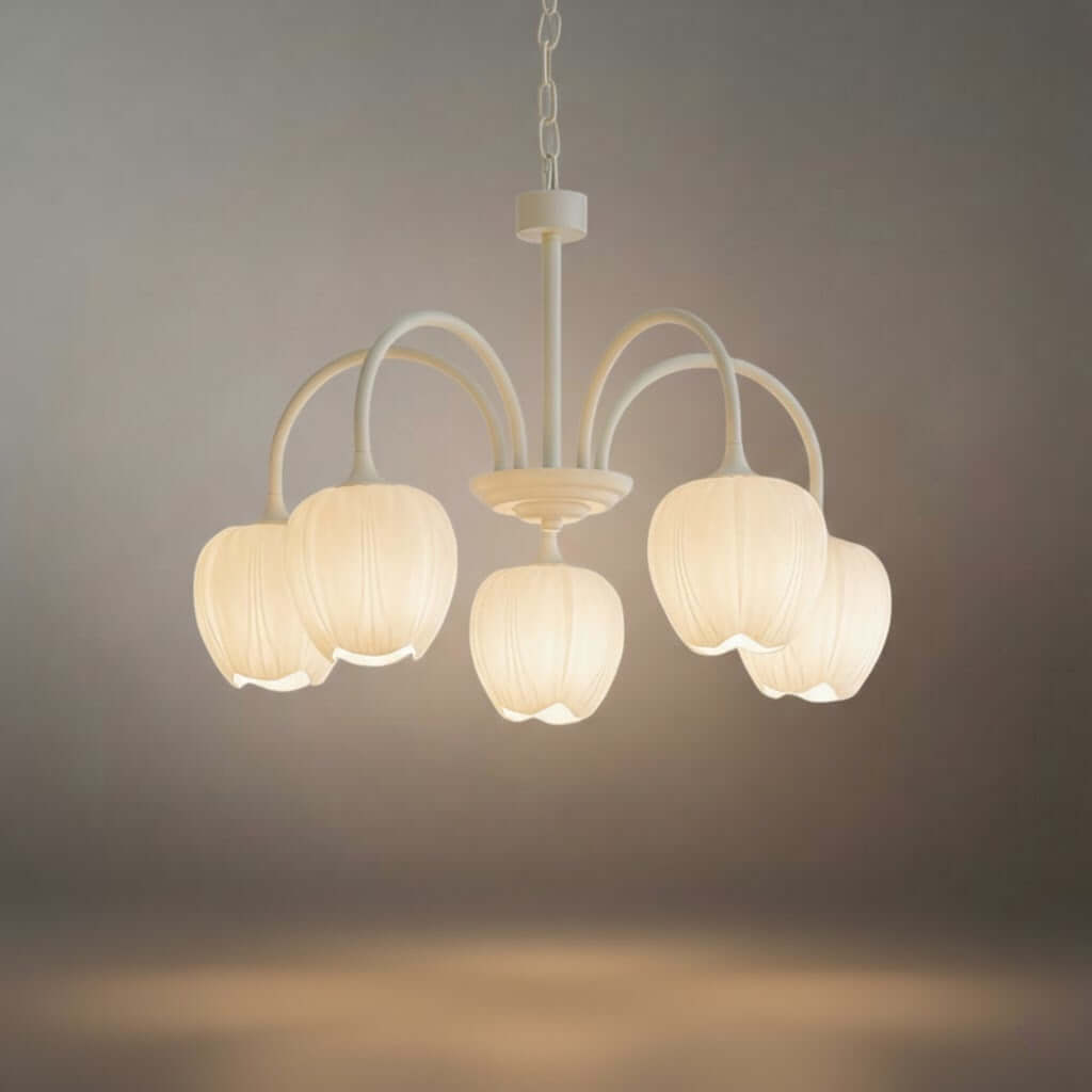 Modern Tulip Chandelier – Matcha Metal and White Glass Ceiling Light